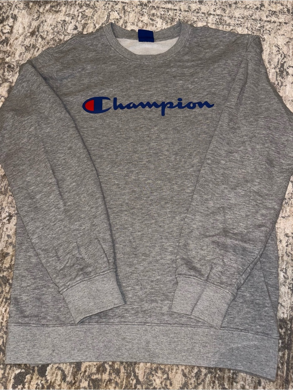 Champion Gray Crewneck Sweatshirt with Blue and Red Logo